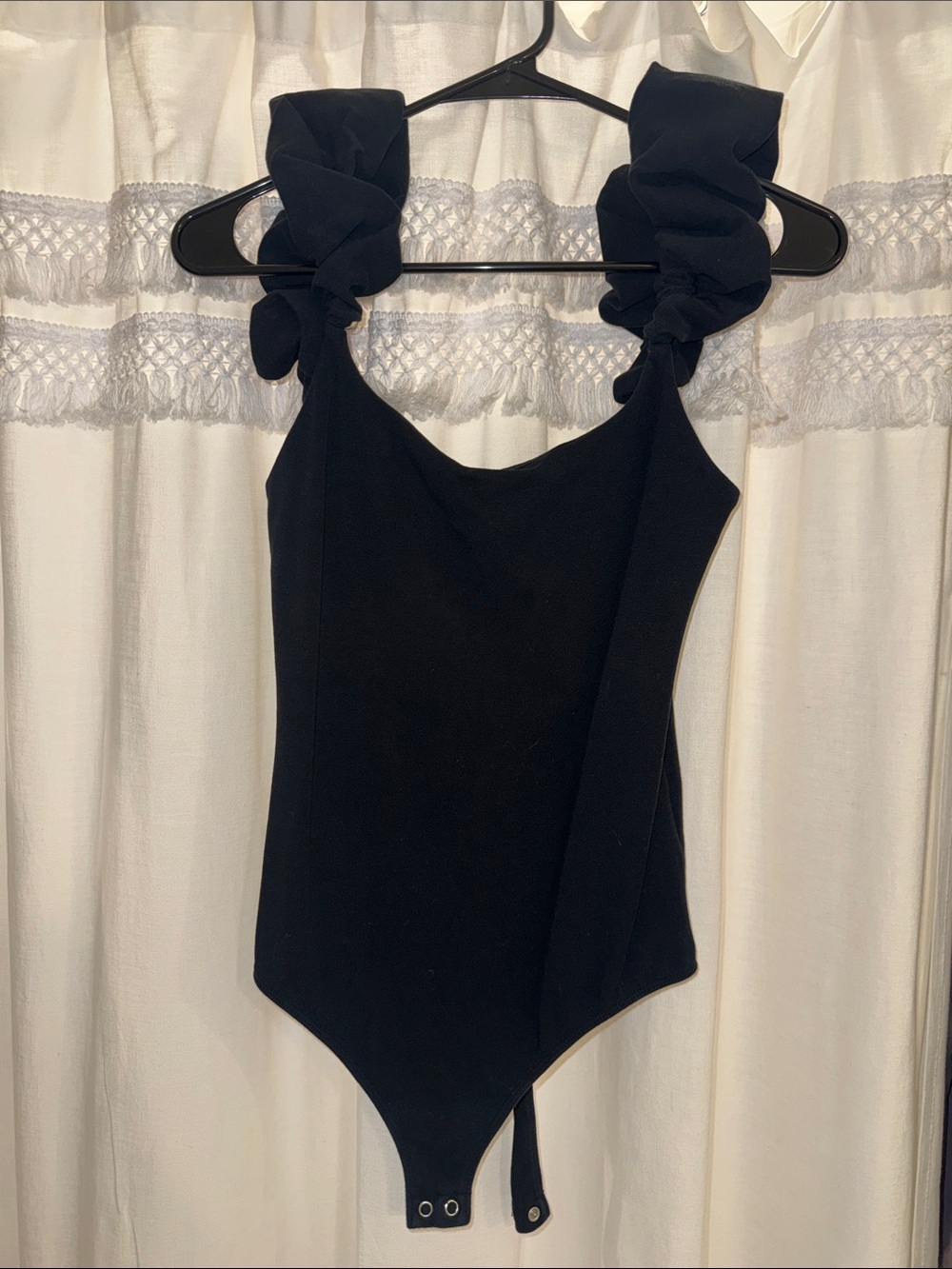 Express Black One-Piece Bodysuit with Ruffled Straps
